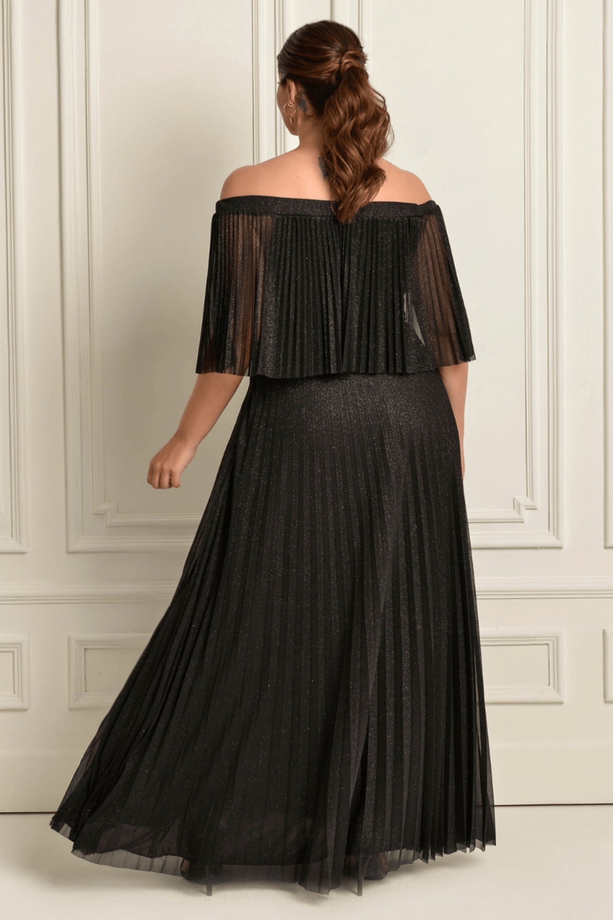 Vestido Plissado Brilho Ref 044056 - PRETO - arrazo
