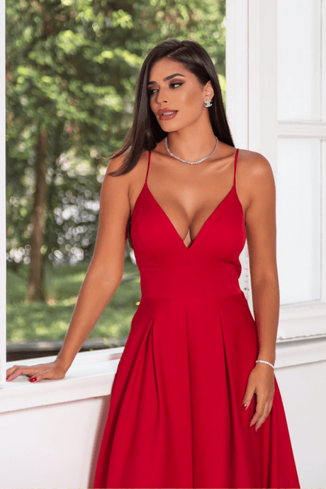 Vestido longo online cetim vermelho